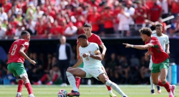 Mbappé au milieu de Ounahi, El Khannouss et El Aynaoui lors de France-Maroc à la Coupe du monde en quarts, le 9 juillet 2026 à Boston